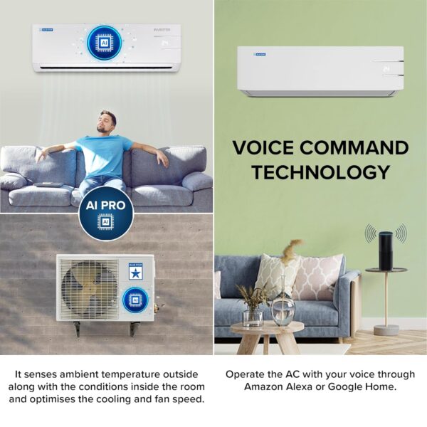 Blue Star 1.5 Ton 3 Star Wi-Fi Inverter Smart Split AC with (Copper, 5 in 1 Convertible Cooling, 4-Way Swing, Turbo Cool, Voice Command, IC318YNUS, 2024 Model, White)  Amazon.in Home & Kitchen - Image 13