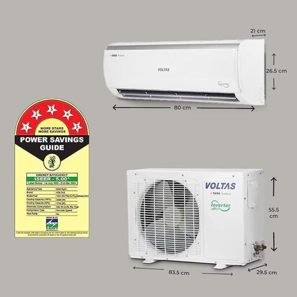 Voltas 1 Ton 5 Star, Inverter Split AC(Copper, 4-in-1 Adjustable Mode, Anti-dust Filter, 2024 Model, 125V Vectra Elite-1, White) - Image 7