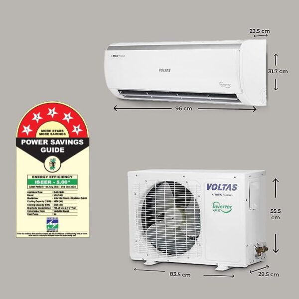 Voltas 1.5 Ton 5 Star Inverter Split AC (Copper, 4-in-1 Adjustable Mode, Anti-dust Filter, 185V Vectra Elite, White) - Image 3