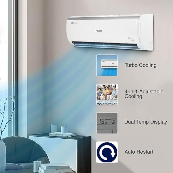 Voltas 1 Ton 5 Star, Inverter Split AC(Copper, 4-in-1 Adjustable Mode, Anti-dust Filter, 2024 Model, 125V Vectra Elite-1, White) - Image 3