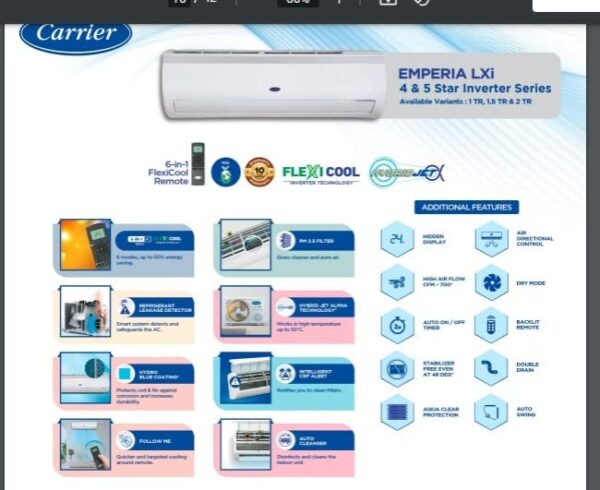 Carrier Emperia Lxl 1.5 Ton 5 Star Inverter Split White - Image 3