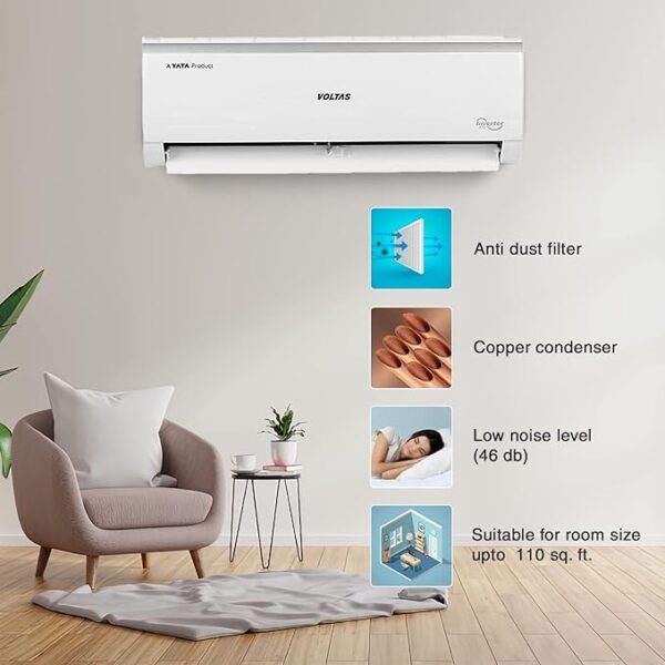 Voltas 1 Ton 5 Star, Inverter Split AC(Copper, 4-in-1 Adjustable Mode, Anti-dust Filter, 2024 Model, 125V Vectra Elite-1, White) - Image 2