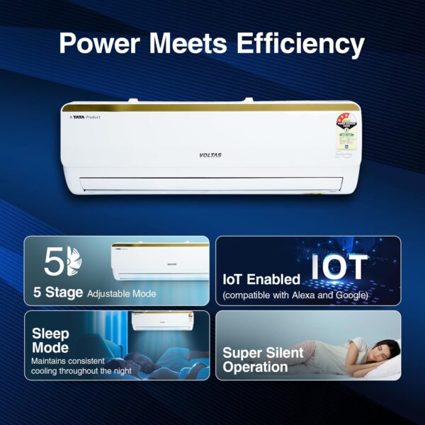 Voltas 1.5 Ton 5 Star Inverter Split AC (Copper, 5-in-1 Adjustable Mode, Anti-dust Filter, 185V Vertis Smart Elite Gold, White) - Image 13