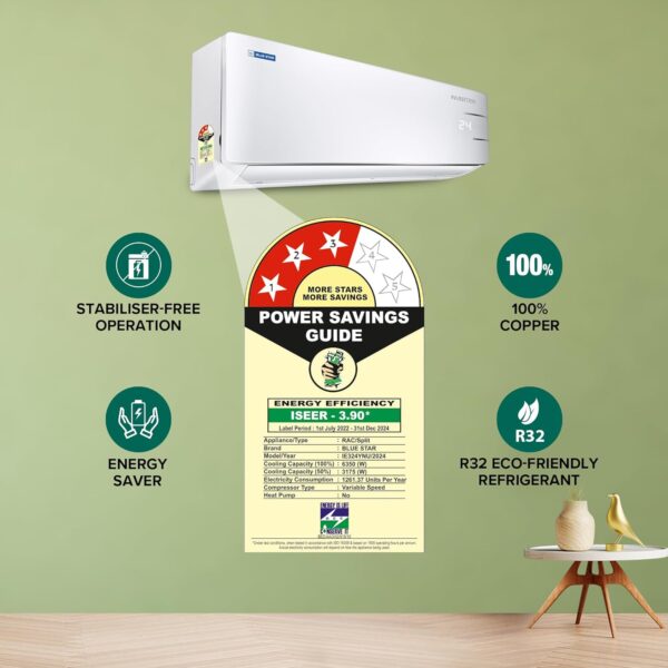 Blue Star 2 Ton 3 Star, 60 Months Warranty, Inverter Split AC (Copper, Convertible 5 in 1 Cooling, Auto Defrost, Dust Filters, Blue Fins, IE324YNU, White) - Image 9