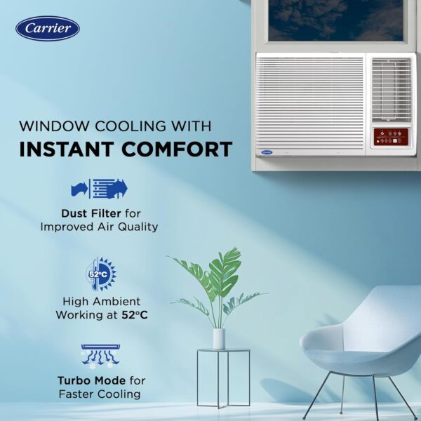 Carrier 1.5 Ton 5 Star Inverter Window AC(Copper, High Density Filter for Dust Filtration, 2Way Air Directional Control, ESTRA Fxi,CIW19SC5R35F0,White) - Image 12