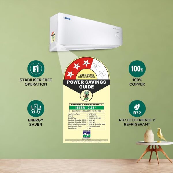 Blue Star 1.5 Ton 3 Star, 60 Months Warranty, Wi-Fi Smart Inverter Split AC (Copper, 5 in 1 Convertible Cooling, 4-Way Swing, Turbo Cool, Voice Command, IC318YNUS, White) - Image 20
