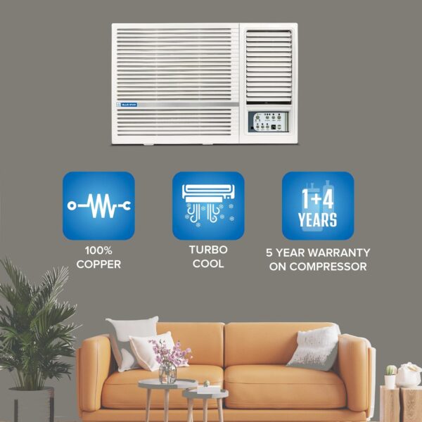 Blue Star 1.5 Ton 3 Star Fixed Speed Window AC (Copper, Turbo Cool, Fan Modes-Auto/High/Medium/Low, Hydrophilic Blue Fins, Dust Filters, Self-Diagnosis, WFD318L, White) - Image 19