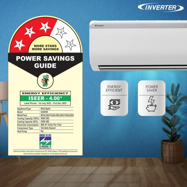 Daikin 1.5 Ton 3 Star Inverter Split AC (Copper, PM 2.5 Filter, Triple Display, Dew Clean Technology, Coanda Airflow, 2024 Model, MTKL50U, White) - Image 12