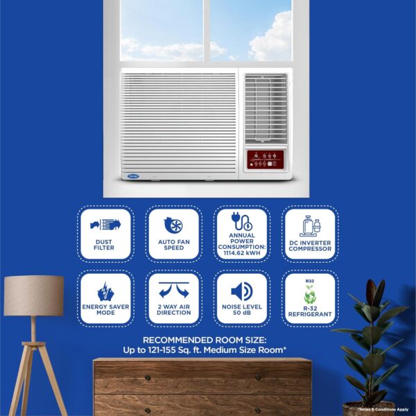 Carrier 1.5 Ton 5 Star Inverter Window AC(Copper, High Density Filter for Dust Filtration, 2Way Air Directional Control, ESTRA Fxi,CIW19SC5R35F0,White) - Image 16